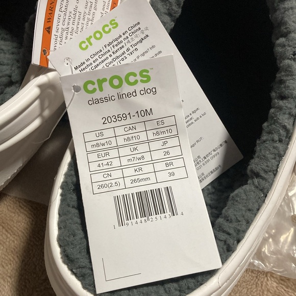 Crocs Classic Unisex White with Gray Lining Clog Size 8 in Men or Size 10 Women - Picture 5 of 5